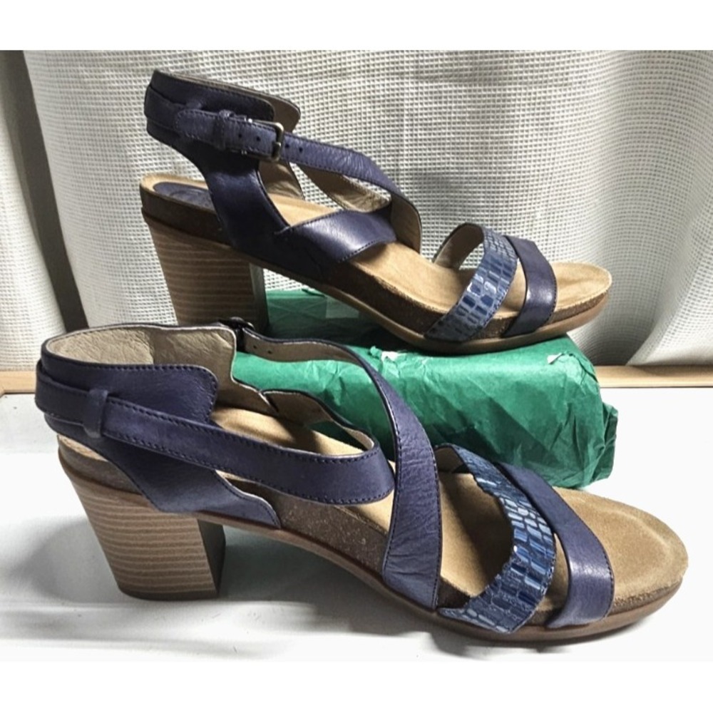 ABEO BIANA block heel blue Croc strappy buckle ankle leather sandal woman‎  10MN
